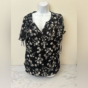 Autres Filles Blouse Women’s Large Black Floral Pullover Top Lined Peasant